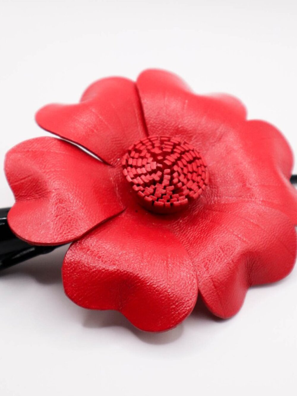 Handcrafted Leather Tropical Flower Hair Clip Red Boho Beachy Tiki